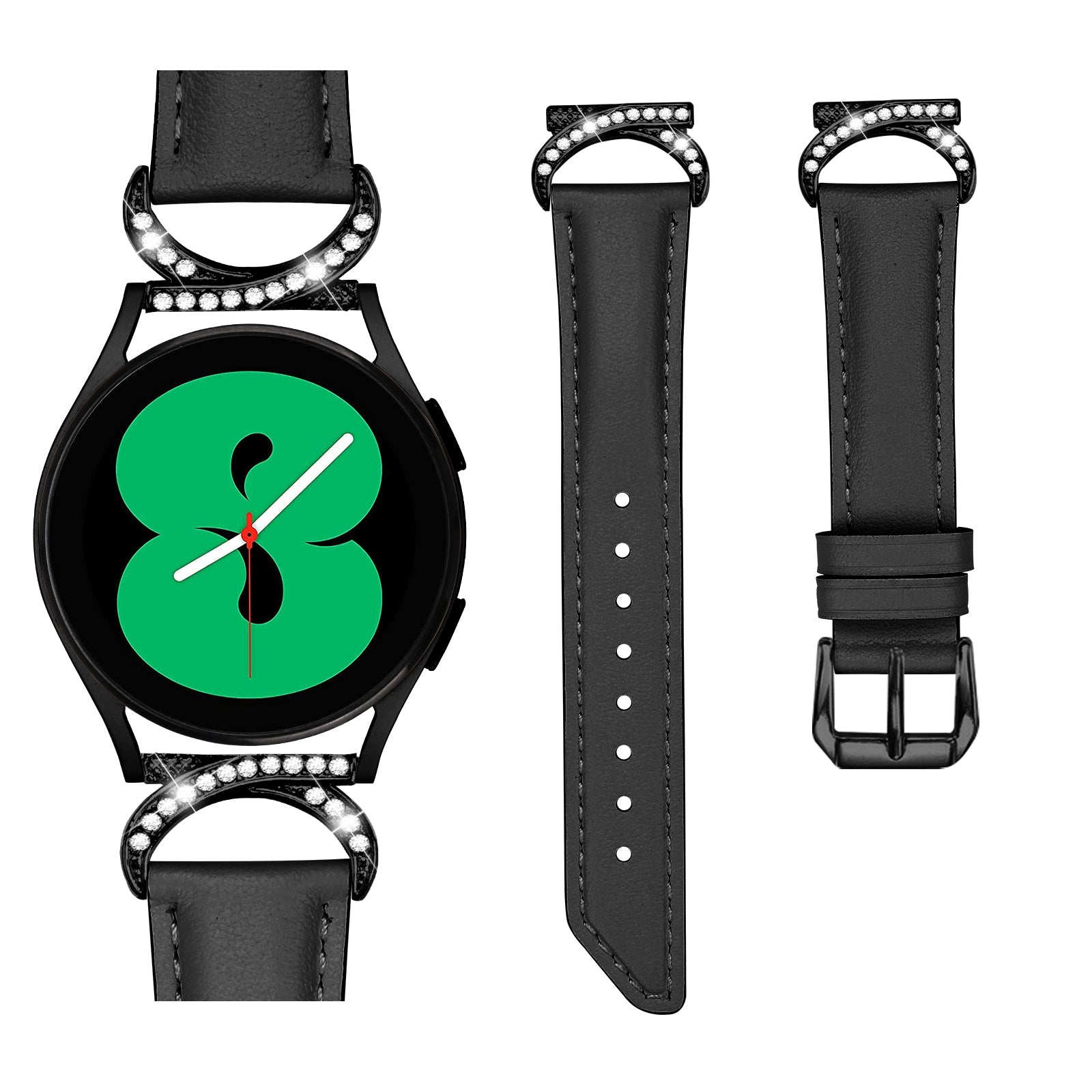 For Samsung Galaxy Watch 3 41mm Watch 5 40mm 44mm Replacement Wrist Band 20mm Rhinestone D-shape Connector Split Leather Strap with Black Buckle For Samsung Galaxy Watch 3 41mm Watch 5 40mm 44mm Replacement Wrist Band 20mm Rhinestone D-shape Connector Split Leather Strap with Black Buckle